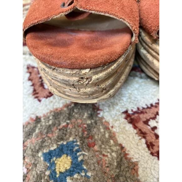 Vintage Free People US 8.5 9 EU 39 Leather Strappy Platform Sandals Cork Heels - Picture 7 of 12